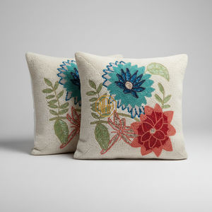 Beaded Embroidered Square Floral Print Handmade 100% Polyester <b>Throw</b> Pillow Cover Home Decor Custom Orders - Product Image 1