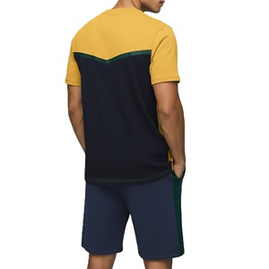 Ensemble de shorts 2 pièces jaune et bleu marine pour homme, t-shirt à manches courtes et shorts personnalisés avec logo, tenue décontractée d'été, streetwear - Product Image 2
