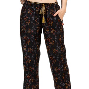 Mode féminine pantalon décontracté pantalon multicolore imprimé taille élastique jambe large conception été pyjamas pleine longueur demi manches - Product Image 1