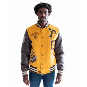 Fabricante OEM, Chaquetas Letterman Personalizadas de Buena Calidad al por Mayor, Chaqueta Varsity de Invierno con Cuerpo de Lana y Mangas de Cuero para Hombre - Product Image 1