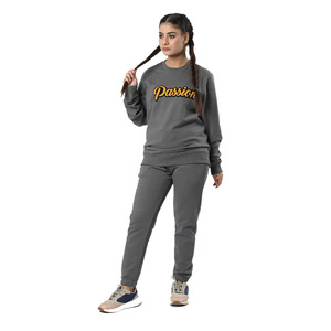 Conjunto Deportivo Gris para Mujer, Cuello Redondo, con Estampado de Pasión, Manga Larga, Corte Holgado Informal, para Otoño, con Bolsillos Laterales - Product Image 5