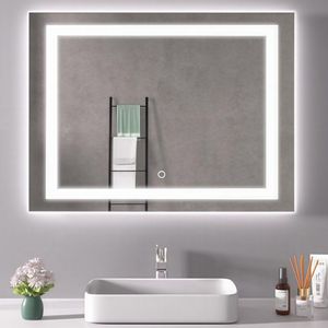 Miroir de salle de bain LED carré moderne en verre avec capteur tactile et éclairage de vanité rétroéclairé pour anniversaire - Product Image 2