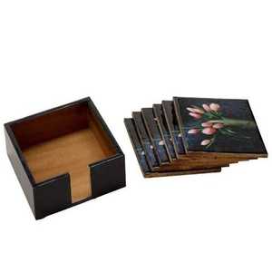 Sous-verre durable et écologique en bois naturel avec technique de peinture, accessoire pour boissons pour hôtels, restaurants, cafés - Product Image 4