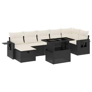 Ensemble de canapés en rotin d'extérieur moderne noir avec coussins crème, résistant à l'eau, en osier PE, mobilier de jardin au design contemporain - Product Image 4