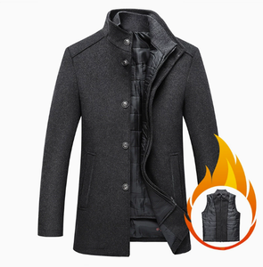 Manteau pour homme en mélange de laine, col montant, simple boutonnage, épais, coupe ajustée, longueur standard, fermeture boutonnée - Product Image 6