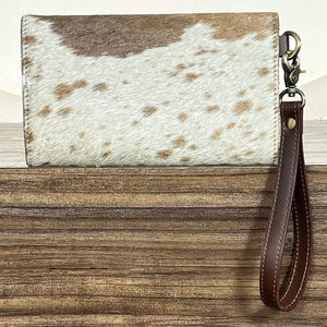 OEM & ODM New Tooled Cowhide Leather Wristlet Clutch Western Floral Wallet Turquoise Concho Design Hair On Hide Purse Trendy <b>Bag</b> - Product Image 5