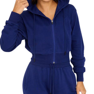 Conjunto Deportivo de Sudadera Corta con Cremallera para Mujer, de Algodón y Felpa, con Logotipo Personalizado, Ropa Deportiva Informal, Proveedor Mayorista OEM - Product Image 4