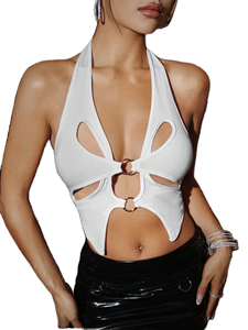 OEM 2026 Fashionable Sexy Hollow Out Solid Colour Knitted Casual Short <b>Crop</b> <b>Top</b> Women's Summer Clothing 2026 - Product Image 4