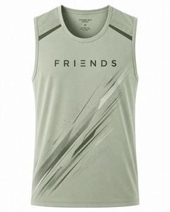 FRIENDS MFG GROUP Débardeur sans manches pour homme, col rond, séchage rapide, tricoté, vêtement de sport, impression de lettres vertes personnalisée, coupe décontractée - Product Image 1