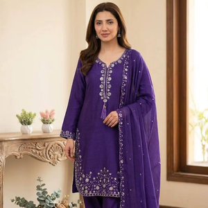 Conjunto de traje Salwar de tela Chinon con Dupatta con trabajo de lentejuelas, Farshi Salwar, conjunto étnico de calidad de exportación - Product Image 1