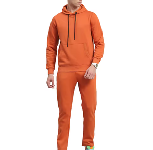 Conjunto Deportivo de Sudadera con Capucha Naranja para Hombre - Conjunto de Sudadera y Pantalones Deportivos Lisos con Logotipo Personalizado, Ropa Deportiva Informal de Dos Piezas - Product Image 1