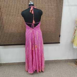 Pink Floral Rayon Maxi <b>Dress</b> V-neck Loose Boho Chiffon Summer <b>Beach</b> Casual Women's <b>Long</b> Sleeveless Asymmetrical Hem Tie Dye - Product Image 3