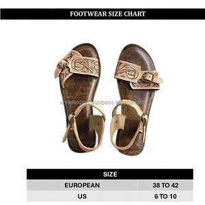 Sandalias de Punta abierta marrón para mujer, chanclas informales de cuero con estilo occidental, auténticas, hechas a mano, calzado de flores planas - Product Image 2