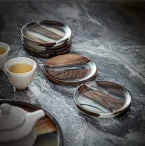Handmade Round Wood Resin <b>Coasters</b> Olive Marble Acacia Bamboo Wood Pallet Marble Resin <b>Coaster</b> Holder Wood Inlay Non Mats Pad - Product Image 3
