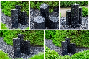 Ensemble de fontaine à colonnes en basalte naturel moderne 3 pièces - Fontaine à eau en pierre naturelle pour la décoration de jardin et de cour - Product Image 5