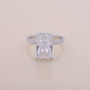 IGI Certified Radiant Cut Lab Grown Diamond Halo Engagement & Wedding Ring in <b>Solid</b> 925 Sterling <b>Silver</b> with Pavé Band - Product Image 1