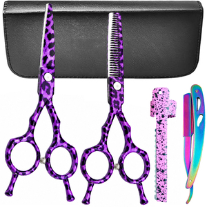 Lot de 4 ciseaux de coiffure léopard en acier inoxydable de qualité supérieure de 6 pouces avec rasoirs, outils de barbier légers, OEM/ODM - Product Image 1