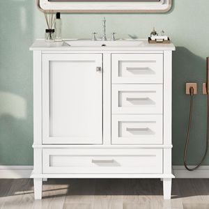 Mobile Bagno Moderno da 30 Pollici con Chiusura Ammortizzata, Armadietto Contenitore e Lavabo Integrato con 3 Cassetti - Stile Urbano - Product Image 2