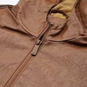 Men's Brown Leather Hooded <b>Jacket</b> Zipper Closure Regular Fit Solid Color Moto Biker Style Autumn Wear - Product Image 6