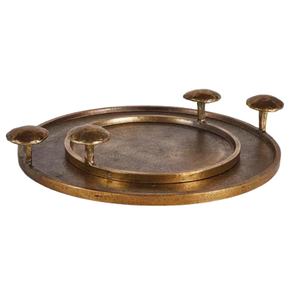 <b>Antique</b> DIsh Trays <b>Set</b> of 2 Casted Brass Coffee <b>Tea</b> Serving Tray Decorative Items Handcradts Mushroom Tray <b>Set</b> For Decoration - Product Image 1