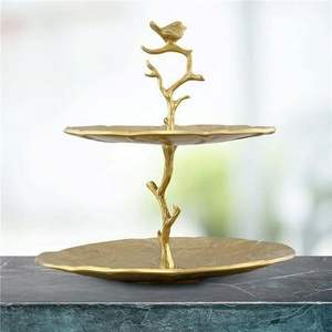 Plateau à dessert décoratif en laiton à deux niveaux avec poignée en anneau pour service de thé, présentation de pâtisseries, décoration intérieure, décoration de table, utilisation en cuisine - Product Image 1