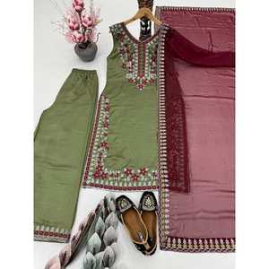 Ensemble haut, bas et dupatta pour femmes, vêtements de soirée de créateur - Product Image 1