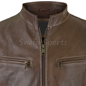 แจ็คเก็ตหนังสีน้ำตาลคลาสสิก สวมใส่สบาย ขายดี แจ็คเก็ตหนังผู้ชาย แจ็คเก็ตหนังสไตล์เท่ คุณภาพดี เหมาะสำหรับฤดูหนาว - Product Image 3