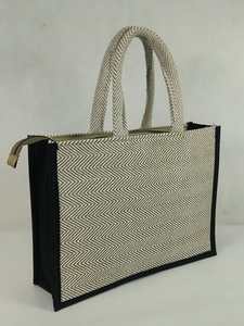 Luxury Geometric Pattern Canvas Tote Bag with Zipper Closure <b>Large</b> Capacity <b>Black</b> Trim Comfortable Handles Reusable Eco-Friendly - Product Image 2