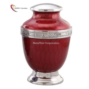 Urna de cremación para mascotas adultas con banda plateada con color rojo esmaltado, nuevo diseño, recuerdo para hombre y mujer, suministros funerarios al por mayor, urna de Metal - Product Image 1