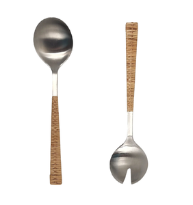 Ensemble de couverts en rotin et acier inoxydable : cuillère, fourchette et couteau – Meilleur prix - Product Image 1