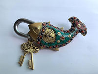 Cadenas en laiton plaqué, motif poisson d'art populaire, avec clé, design métallique vintage, logo personnalisé, haute qualité pour la décoration intérieure et les cadeaux
