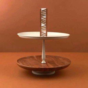 Modern 2-Tier Wood And Metal Cupcake And <b>Cake</b> Stand, Bone Inlay Handle For <b>Wedding</b> Party Table Decoration Centerpiece - Product Image 1