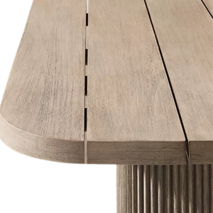 Contemporary Modern Outdoor Dining <b>Table</b> Solid Teak Wood Luxury <b>Rounded</b> Rectangle Top Fluted Base for Resort <b>Patio</b> Dining - Product Image 4