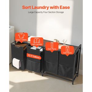 Cesto para Ropa Sucia de 4 Secciones con Marco Metálico Grande y Tablero de Madera, Organizador de Almacenamiento Eficiente - Product Image 3