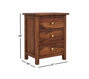Solid <b>Wood</b> 3-Drawer Nightstand | <b>Rustic</b> Farmhouse Bedside <b>Table</b> | Dark Walnut Finish Bedroom Storage Furniture - Product Image 2
