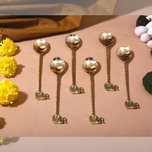 Royal Luxury Gold Plated Brass <b>Elephant</b> Spoon Set with Long Handle Durable Design-Business <b>Gift</b> - Product Image 3