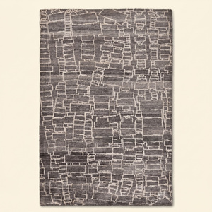 Tapis en laine DECORDEC gris anthracite ivoire, motif mosaïque abstrait, antidérapant, design moderne pour salon, chambre et intérieurs d'hôtels - Product Image 1