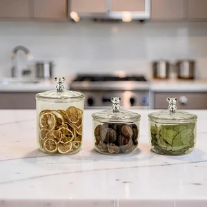 Set Of 4 Glass <b>Containers</b> With Teddy Bear Design Lid Cute <b>Kitchen</b> <b>Storage</b> Jar For Keeps Food Fresh And Protected From Moisture - Product Image 2