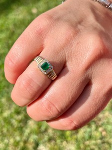 Bague de fiançailles vintage en alliage d'or 18 carats avec diamant taille émeraude et pavé de diamants, style géométrique, pierre précieuse de laboratoire, pierre de naissance de juillet pour femme - Product Image 2