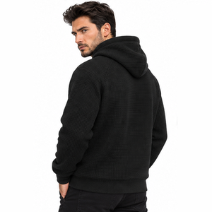 Sudadera con capucha de punto gofrado para hombre, térmica, de manga larga, informal, deportiva, de invierno, estilo urbano, personalizada, al por mayor - Product Image 3