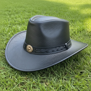 Best Selling Pull on Closure Black <b>Western</b> Guanine Leather Cowboy <b>Hats</b> Vintage Style Business Beach Ski Unisex Adults - Product Image 2