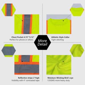 Chemise de sécurité réfléchissante ZUNEZI noire à manches longues, classe 1 ANSI, EN ISO 20471, avec LED clignotante, imperméable, séchage rapide, logo personnalisé - Product Image 6