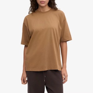 Camiseta de Cuello Redondo Holgada para Mujer, 100% Algodón, Manga Corta, Color Sólido, Transpirable, con Diseño de Logotipo Estampado, de Alta Calidad - Product Image 4