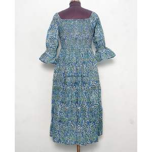 Vestido midi de algodón con cuello cuadrado y estampado floral hecho a mano, vestido largo maxi con cuello cuadrado para mujer - Product Image 6