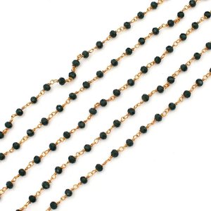 Chaîne de chapelet en perles d'émeraude hydrofuges, perles rondes facettées de 3 mm, chaîne enroulée de fil plaqué or pour la fabrication de bijoux - Product Image 2