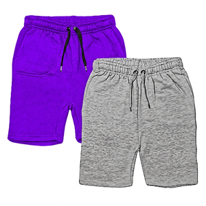 Shorts décontractés pour hommes en coton tricoté écoresponsable avec cordon de serrage, couleur unie, poches, respirants, taille mi-haute, pour le sport, gris - Product Image 4