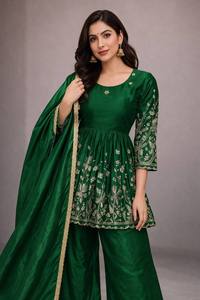 TENNECY New Designer Collection Fully Stitched Stretchable Ready-to-Wear Indian Pakistani CHINON SILK <b>Top</b> Pant Dupatta Set - Product Image 2
