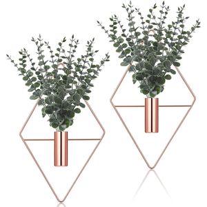 Ensemble de 4 jardinières suspendues géométriques bohèmes modernes, eucalyptus artificiel, vase en métal, plantes d'intérieur, étagères murales - Product Image 1