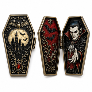 Pins Esmaltados de Metal con Diseño Personalizado de Ataúd de Vampiro Interactivo para Halloween - Product Image 1