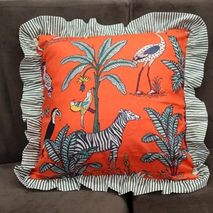 Animal Print Ruffle Cushion Cover Square Bohemian Style Decorative Pillowcase for <b>Home</b> Use Polyester Cotton Mix - Product Image 3
